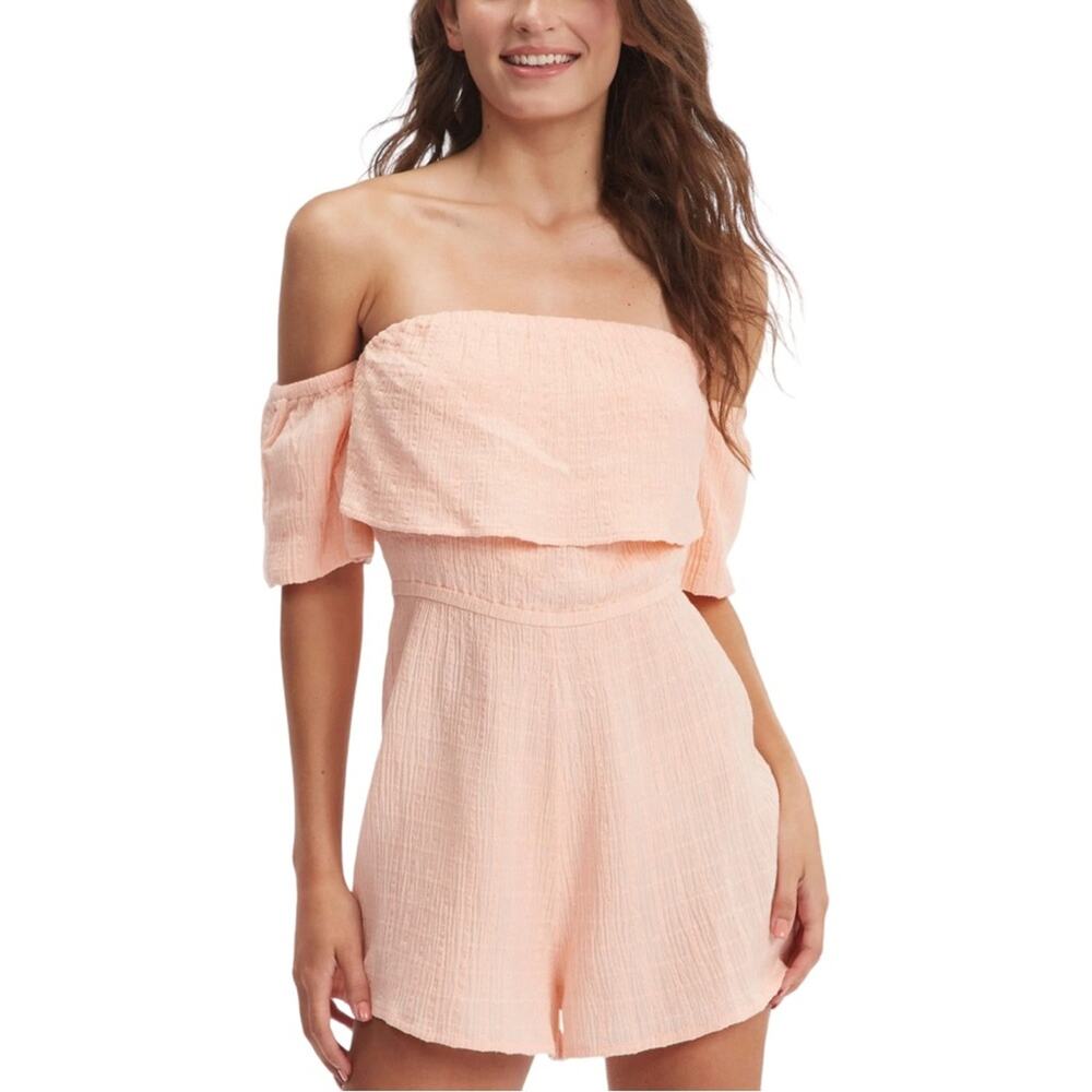Roxy Peach Another Day Romper Off the Shoulder Summer Vacation Outfit XL NWT